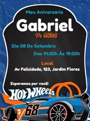 Convite Aniversário Hot Wheels com Carros para Editar Online