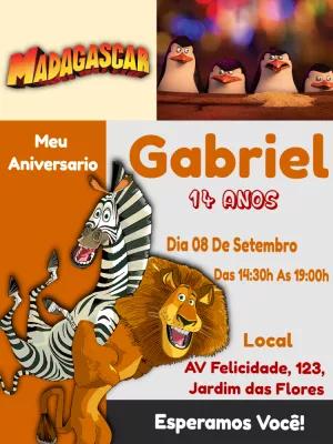Convite Aniversário Madagascar com Personagens para Editar Online