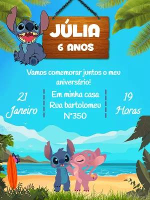 Convite Aniversário Stitch e Angel para Editar Online