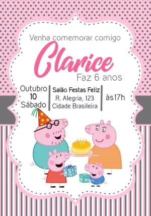 Convite Aniversário Peppa Pig Editável para Imprimir