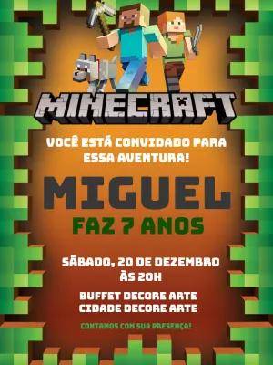 Convite de Aniversário Minecraft com Personagens para Editar Online