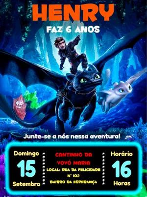 Convite Aniversário Como Treinar o seu Dragão para Editar Online