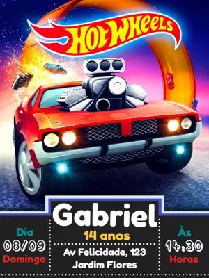 Convite Hot Wheels Editável para Festa de Aniversário Radical