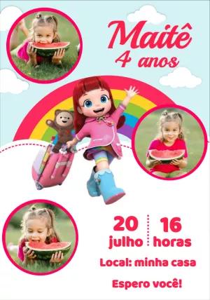 Convite Aniversário Rainbow Ruby com Foto para Editar Online