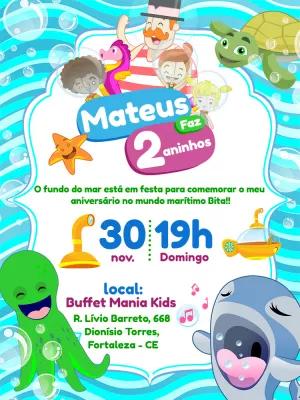 Convite Aniversário Mundo Bita Fundo do Mar para Editar Online