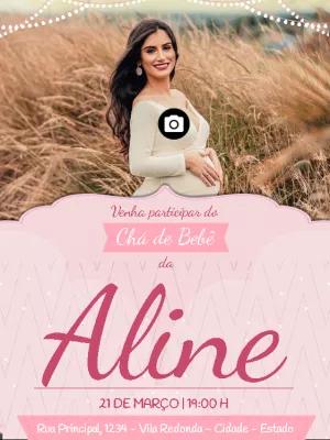 Convite Chá de Bebê Menina com Foto para Editar Online