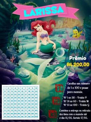 Convite Chá Rifa Pequena Sereia Editável com Ariel para Imprimir