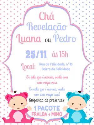 Convite Chá Revelação com Bebês Fofos para Editar Online