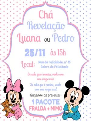 Convite Chá Revelação Mickey e Minnie Baby para Editar Online