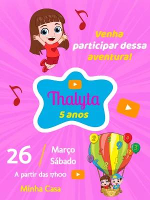 Convite Aniversário Menina Aventureira Youtuber para Editar