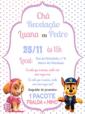 Convite Chá Revelação Patrulha Canina para Editar Online