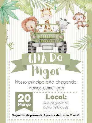 Convite Chá de Bebê Safari com Animais para Editar Online