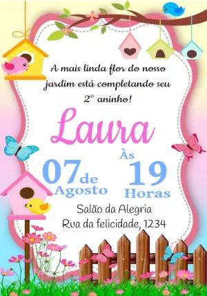 Convite Aniversário Jardim dos Passarinhos para Editar Online
