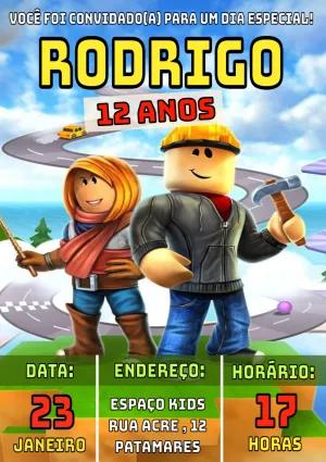 Convite de Aniversário Roblox com Personagens para Editar Online