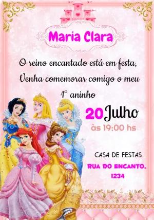 Convite de Aniversário Princesas Disney para Editar Online
