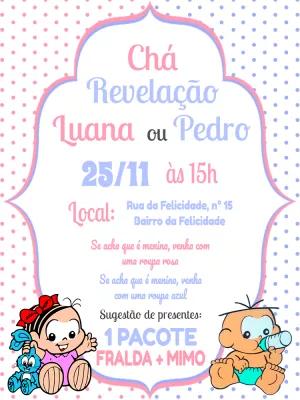 Convite Chá Revelação Turma da Mônica Baby para Editar Online