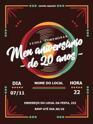 Convite de Aniversário Retrô Vinil para Editar Online