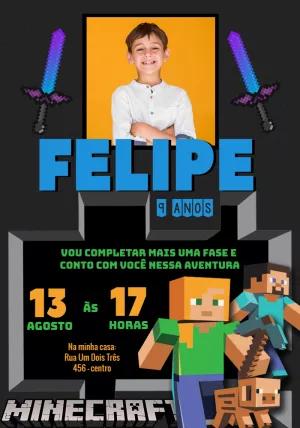 Convite de Aniversário Minecraft com Foto para Editar Online