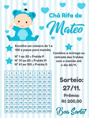 Convite Chá Rifa Bebê Ursinho Azul para Editar Online