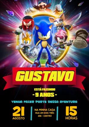 Convite de Aniversário Sonic e Amigos para Editar Online