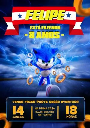 Convite de Aniversário Sonic o Filme Editável para Imprimir