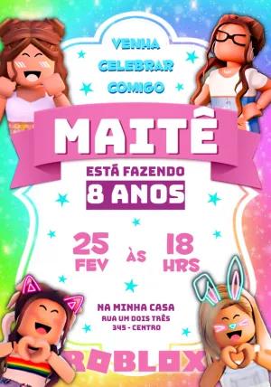 Convite Aniversário Roblox Menina para Editar Online