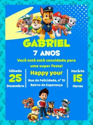 Convite de Aniversário Patrulha Canina com Personagens para Editar