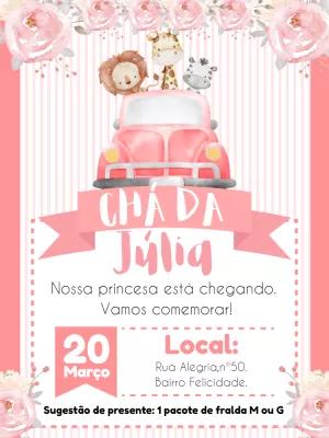 Convite Chá de Bebê Safari Rosa para Editar Online