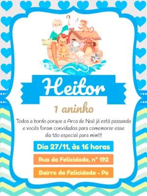 Convite de Aniversário Arca de Noé com Animais para Editar Online