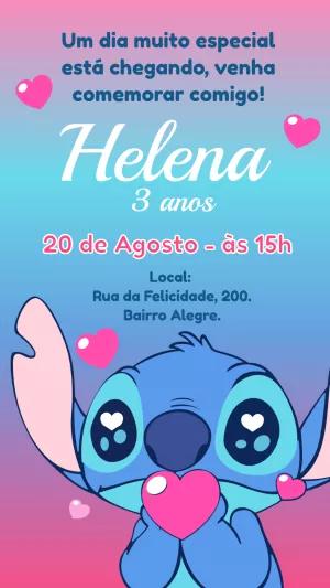 Convite de Aniversário Stitch Fofo para Editar Online