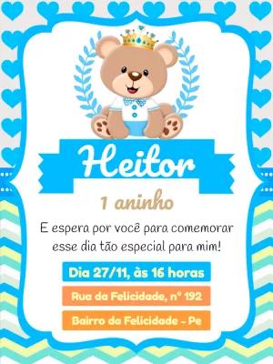 Convite Aniversário Ursinho Príncipe para Editar Online