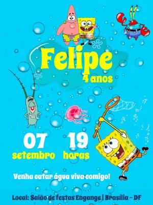 Convite Aniversário Bob Esponja e Amigos para Editar Online