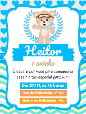 Convite Aniversário Ursinho Aviador para Editar Online