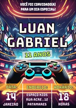 Convite Aniversário Gamer Led para Editar e Imprimir