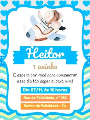Convite Aniversário Ursinho Aviador para Editar Online