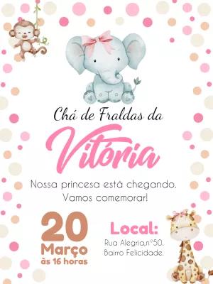 Convite Chá de Fraldas Safari Rosa para Editar Online