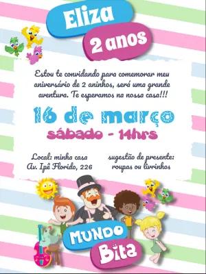 Convite de Aniversário Mundo Bita com Personagens para Editar