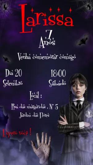 Convite de Aniversário Wandinha Addams para Editar Online