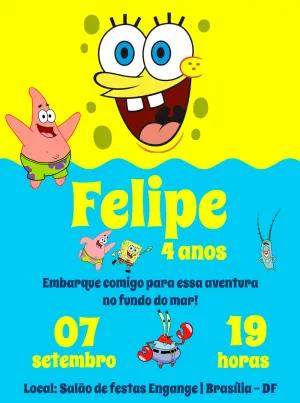 Convite de Aniversário Bob Esponja e Amigos Editável Online