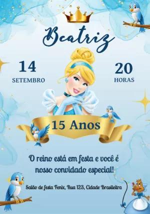 Convite Aniversário 15 anos Cinderela para Editar Online
