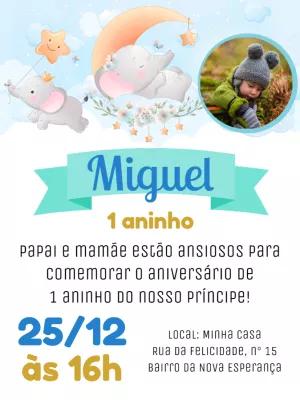 Convite de Aniversário Elefante com Foto para Editar Online