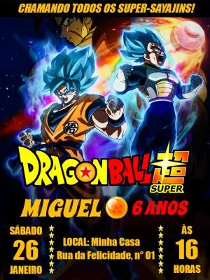 Convite Aniversário Dragon Ball Super com Goku e Vegeta para Editar