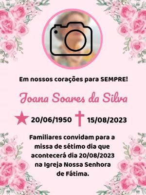 Convite de Missa de Sétimo Dia com Foto Floral para Editar