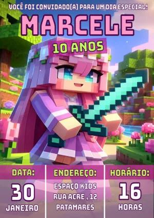 Convite de Aniversário Minecraft Menina para Editar Online