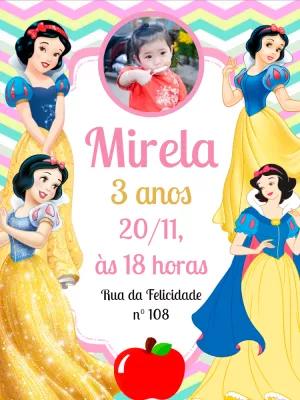 Convite Aniversário Branca de Neve com Foto para Editar Online
