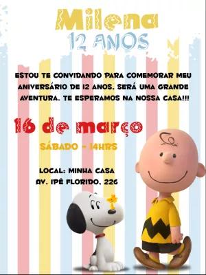 Convite de Aniversário Snoopy e Turma Peanuts para Editar