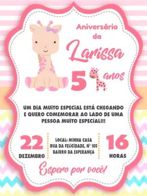 Convite de Aniversário Girafa Rosa para Editar Online