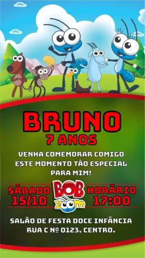Convite de Aniversário Bob Zoom com a Turma para Editar Online