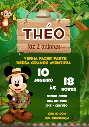 Convite de Aniversário Mickey Safari para Editar Online