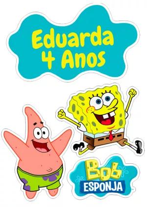 Topo de Bolo Bob Esponja para Aniversário Editável Online